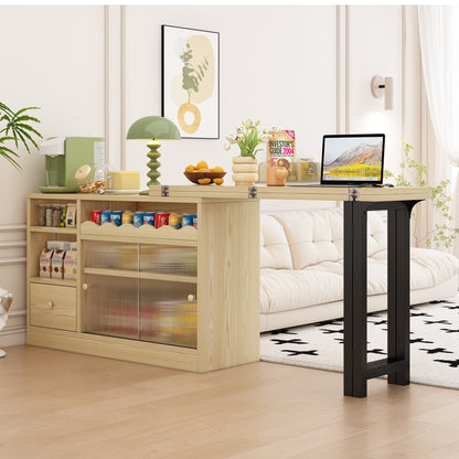 Inklapbare Eettafel – Opvouwbare Tafel – Uitklapbare Eettafel – Opbergbare Eettafel – 360° Draaibaar – Houten Blad Met Zwart Metalen Frame – Ruime Opbergruimte – Compact & Multifunctioneel