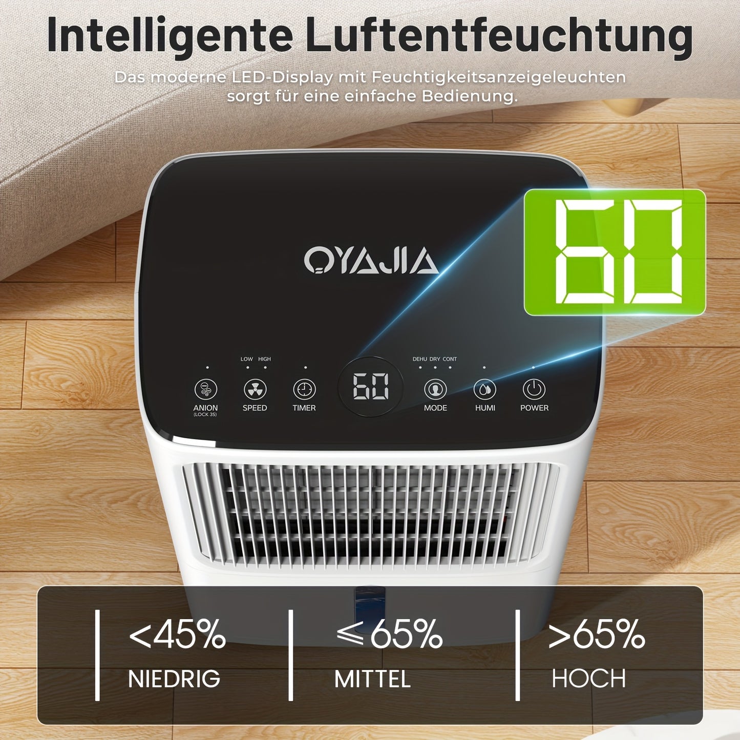 Ontvochtiger – Luchtontvochtiger – Vochtvreter – Vochtverwijderaar – Kledingdroger – 16 Liter Capaciteit – Digitale Vochtigheidsmeter met Timer
