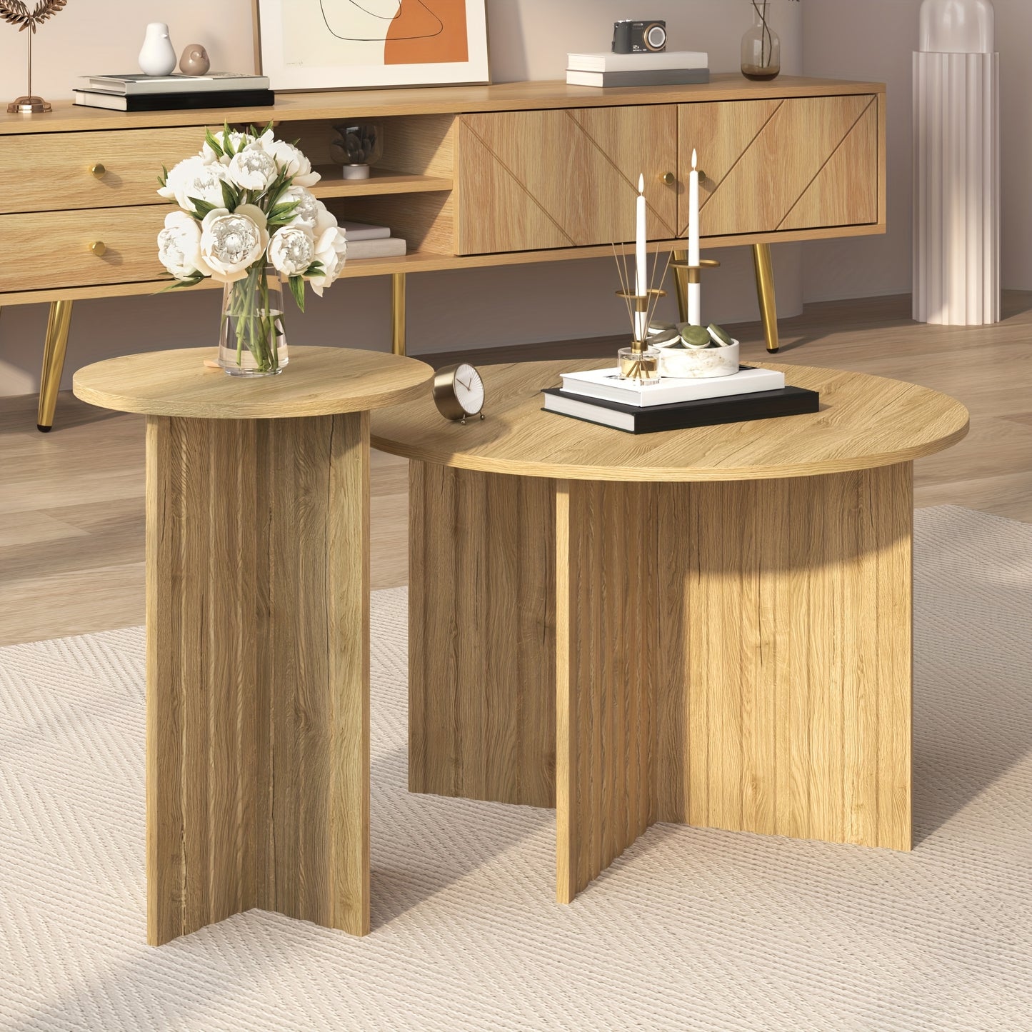 Salontafel Set – Koffietafel – Bijzettafel – Nesting Tafels – Scandinavische Tafels – Bamboe Materiaal – Ruimtebesparend Design