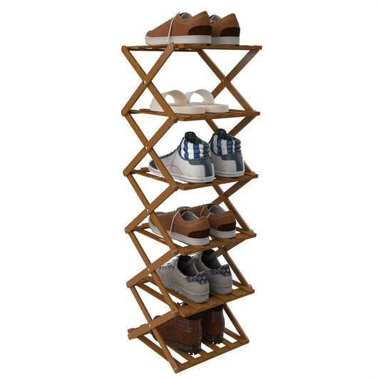 Schoenenrek – Schoenenkast – Schoenenopberger – Schoenenhouder – Schoenenrekje – 6-laags Verticaal – Bamboe Planken – Ruimtebesparend Ontwerp – Geen Montage Nodig