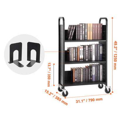 Boekenwagen – Boektrolley – Boekenkar – Documentwagen – Transportwagen – Carbon Stalen Constructie – 150 kg Draagvermogen – 360° Zwenkwielen Met Rem