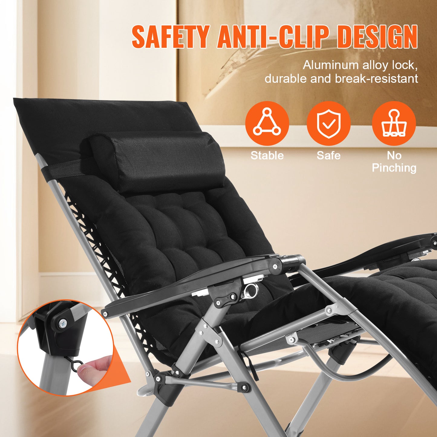 Zero Gravity Relaxstoel – Ligstoel – Lounge Stoel – Tuinstoel – Verstelbare Stoel – Zwart – Draagvermogen 227 kg – Verstelbare Leunstand 90°-170°