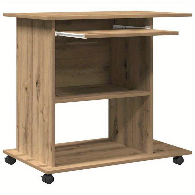Computer Desk Measuring 80X50X75 Cm, Crafted from Artisanal Wood in Oak Color.