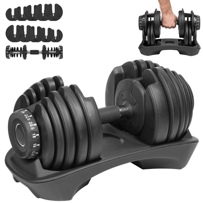 Verstelbare Halter – Dumbbell – Gewicht – Fitnessgewicht – Halterschijf – Gietijzer Met Rubberen Coating – Tot 24 Kg – Ergonomische Grip – Slank Compact Ontwerp