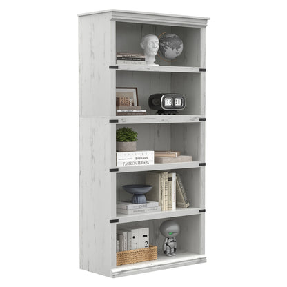 TACKVIEW Retro Style Bookcase - 800x320x171, 5.08 cm Antique White/Black Wooden Shelf with 6 Shelves, 2 Drawers & 2 Open Shelves, Freestanding Vertical Storage for Living Room, Bedroom, Office - Easy Assembly, Durable MDF & W
