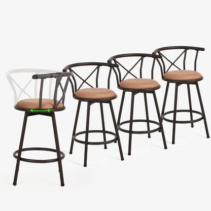 Barkruk – Barstoel – Keukenstoel – Bistrokruk – Draaistoel – 360° Draaibaar – Zachte Stoffen Zitting 63 cm Hoog – Stabiel Metalen Frame Bruin