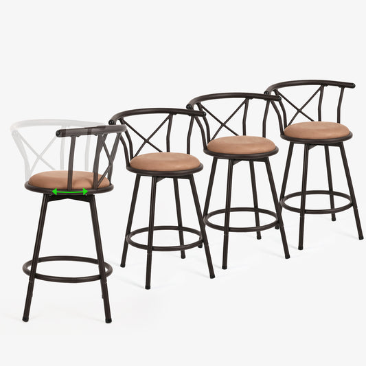 Barkruk – Barstoel – Keukenstoel – Bistrokruk – Draaistoel – 360° Draaibaar – Zachte Stoffen Zitting 63 cm Hoog – Stabiel Metalen Frame Bruin
