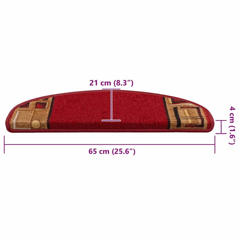 15pcs Self-Adhesive Stair Treads Non-Slip Rubber Step Covers - Red & Black Indoor/Outdoor Staircase Safety Grips, 65x21cm (25.6") Easy Peel & Stick Installation, Durable Non-Skid Surface for Home, Office, Hotel Stairs - Fit f