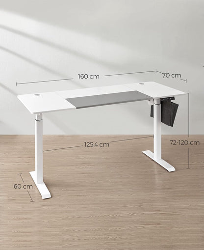 Bureau – In Hoogte Verstelbaar Bureau – Verschillende Standen – 70 x 160cm – Wit