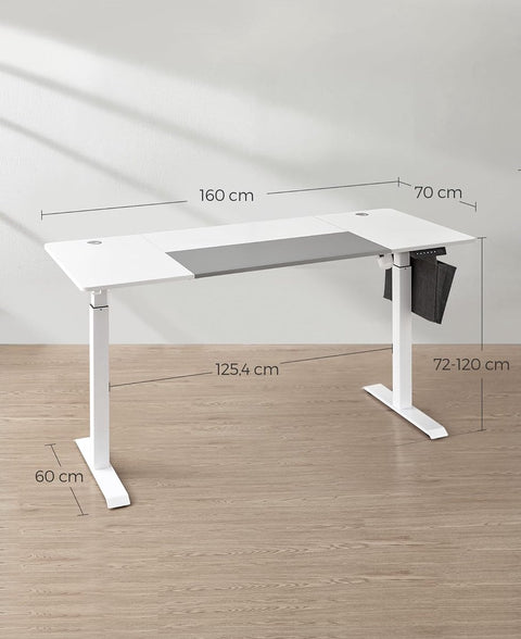 Bureau – In Hoogte Verstelbaar Bureau – Verschillende Standen – 70 x 160cm – Wit