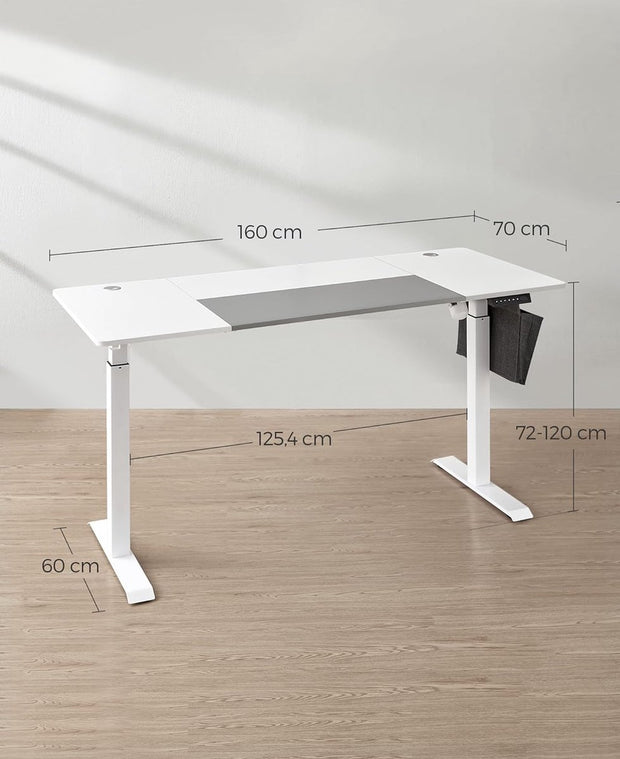 Bureau – In Hoogte Verstelbaar Bureau – Verschillende Standen – 70 x 160cm – Wit