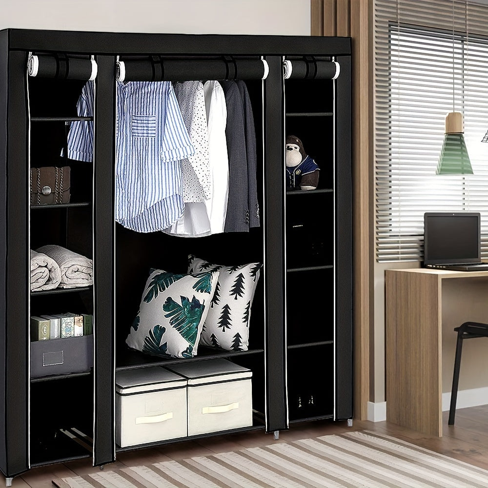 Canvas Non-woven Wardrobe, Large Capacity Wardrobe, 3-door Wardrobe, Storage Wardrobe, Wardrobe System, 12-shelf Wardrobe, Home Rental Room Dormitory Wardrobe, Clothes Organizer, Bedroom Hall Storage Rack (134x43x172cm), Port