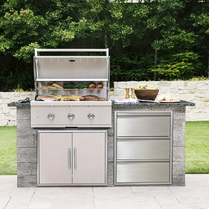 Buitenkeukenlade – BBQ Lade – Opberglade – RVS Lade – Buitenlade – Roestvrij Staal – Geïntegreerde Papieren Houder – 45,7 x 58,4 x 58,4 cm – Weerbestendig & Soepel Uitschuifsysteem