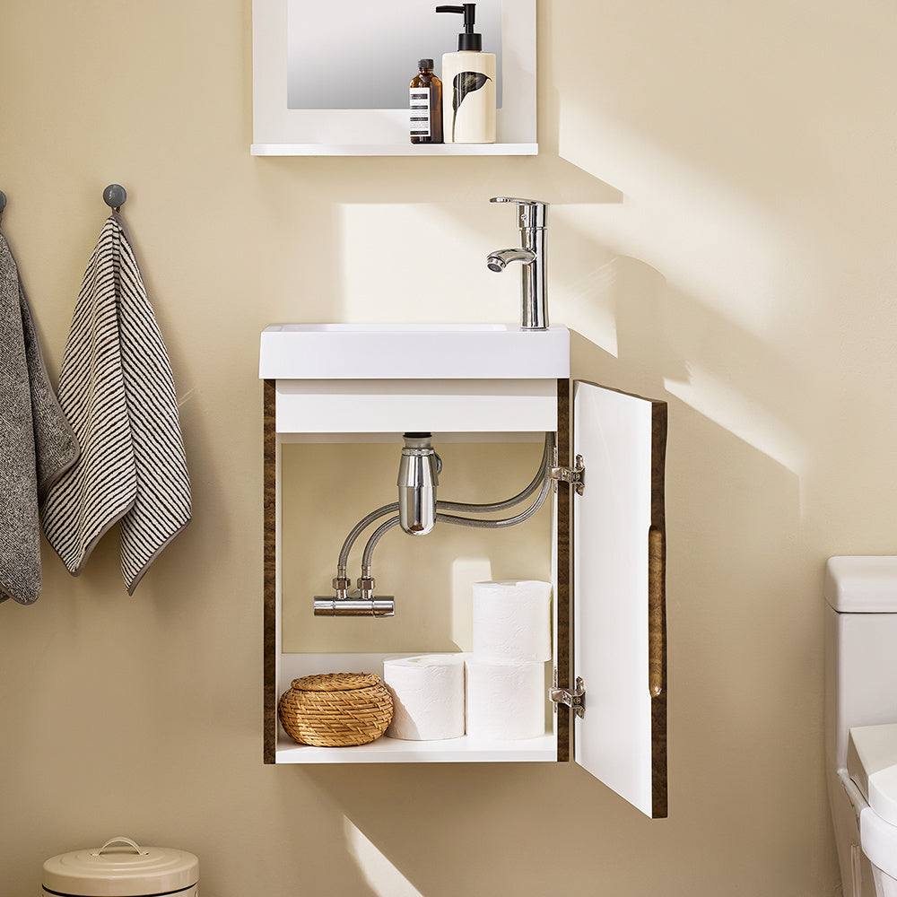 Badkamermeubel – Badmeubel – Wastafelmeubel – Onderkast – Wastafel – Wandgemonteerd – Compact 40x22x56 cm – MDF Hout & Keramiek