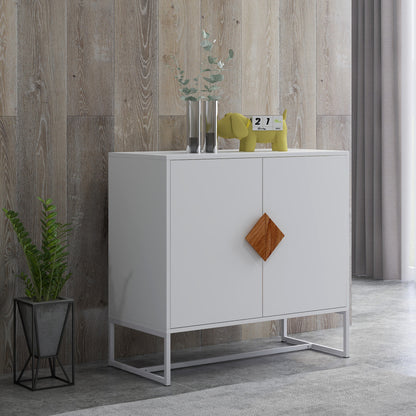 Dressoir – Sideboard – Kast – Opbergkast – Buffetkast – Modern Wit Dressoir – Dubbele Deuren – Stevig MDF Met Metalen Frame