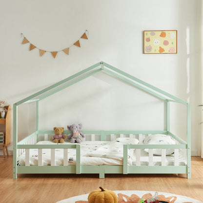 Kinderbed – Kinderbedden – Eenpersoonsbed – Hoogslaper – Stapelbed – Huisvormig Design – Valbeveiliging – Grenenhout – 140x200 cm