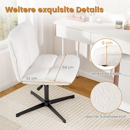 Bureaustoel – Office Chair – Werkstoel – Studeerstoel – Make-up Stoel – Verstelbare Zithoogte – Schommelingsfunctie – Beige – Armless – Comfortabel Schuim