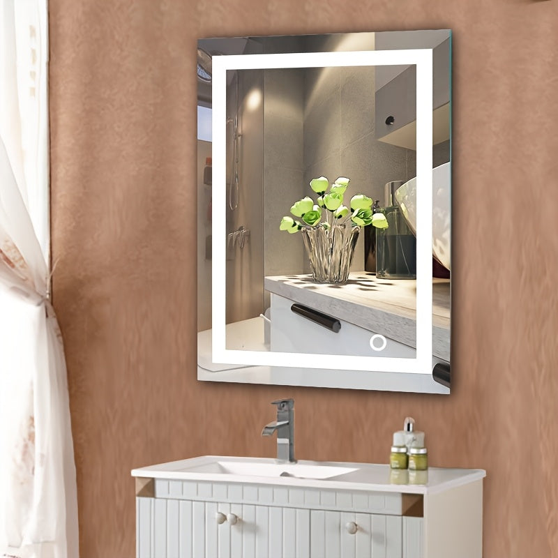 Bath Mirror, Wall Mounted Bathroom Mirror, Black Frame, 50x70cm, Cool White, 6500k
