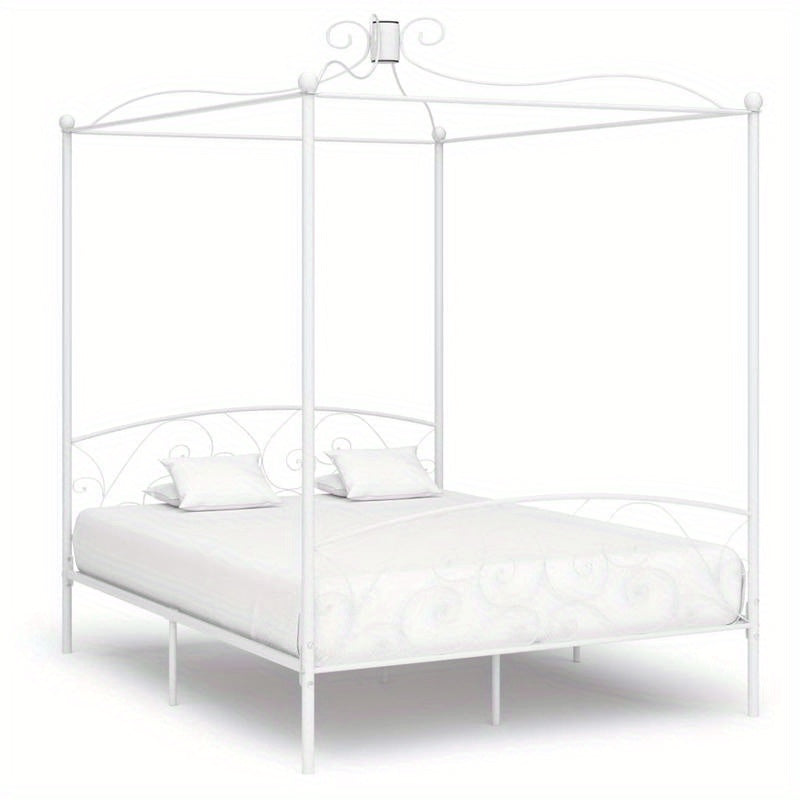 Hemelbedframe – Metaalbed – Slaapbed – Bedframe – Witte Bedframe – 160x200 Cm – Stabiel Metalen Structuur – Art Deco Design