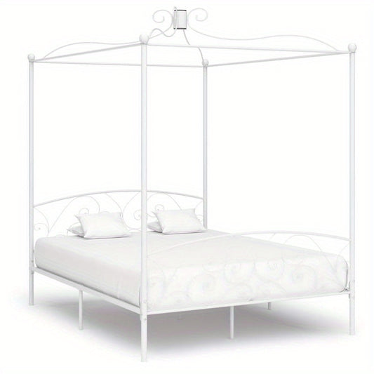 Hemelbedframe – Metaalbed – Slaapbed – Bedframe – Witte Bedframe – 160x200 Cm – Stabiel Metalen Structuur – Art Deco Design
