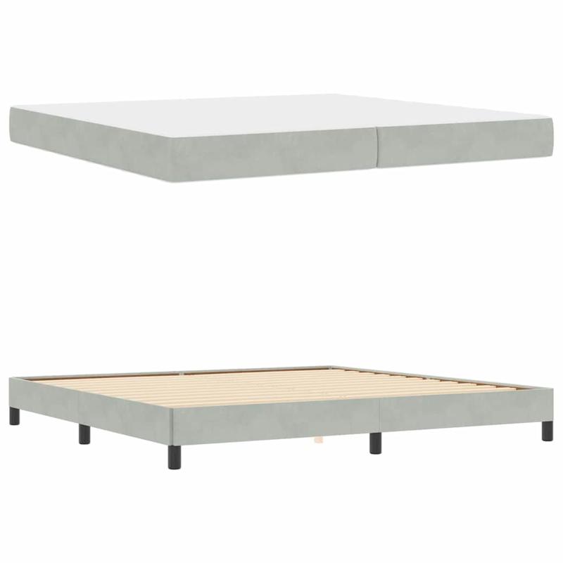 Boxspringbed – Boxspring – Tweepersoonsbed – Slaapbed – Bed – Lichtgrijs Velvet – 200x200 cm – Stevig Frame – Minimalistisch Hoofdbord