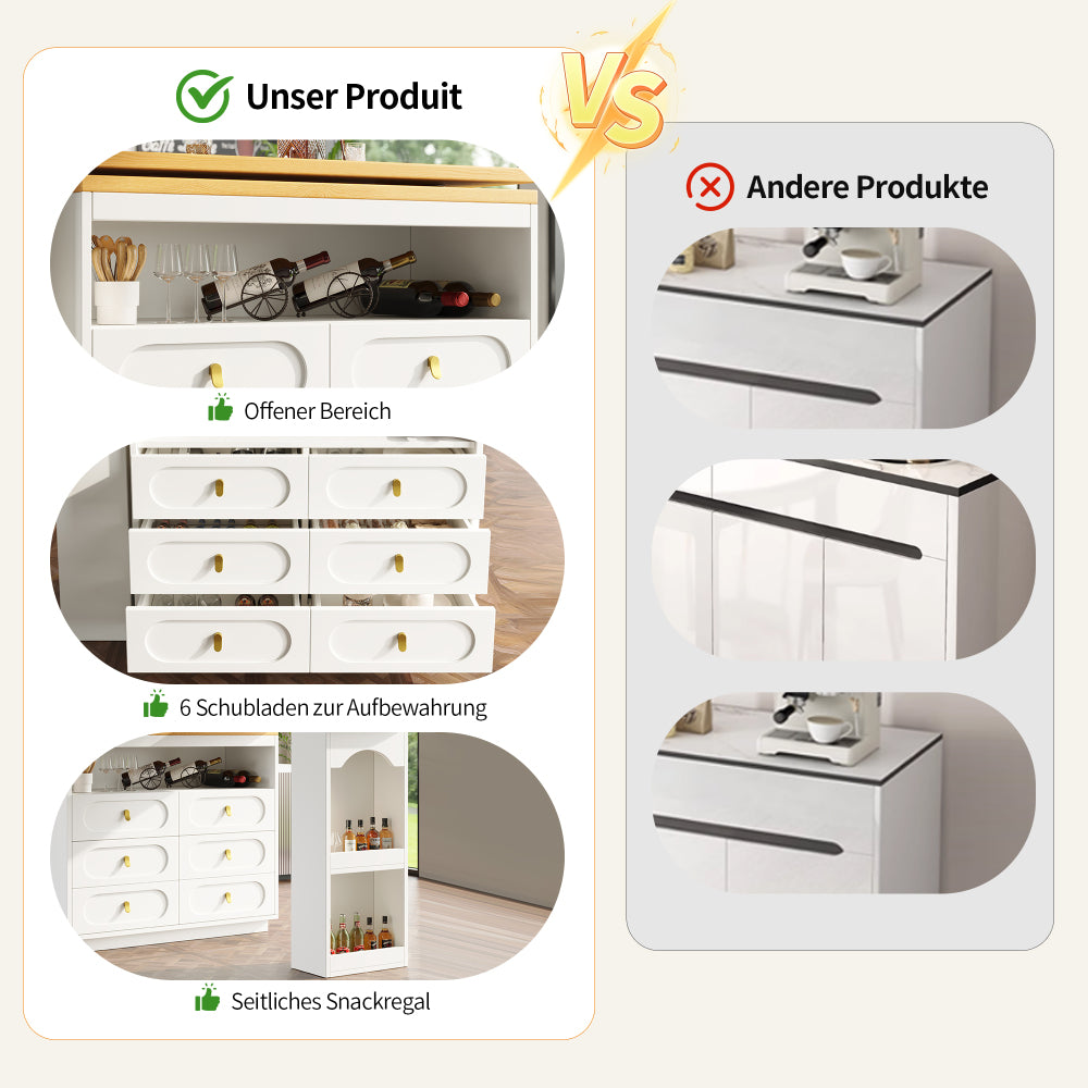 Modern White Metal Storage Island with Extendable Bar Table - Adjustable Height (138-203cm), 360° Rotating Countertop, Multi-Drawer & Open Shelf Storage, Space-Saving Design for Kitchen, Living Room, Dining Area - Heavy-Duty