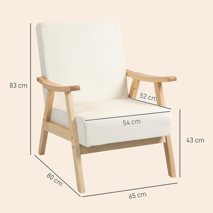 Fauteuil – Zetel – Relaxstoel – Armstoel – Crèmewit – Rubberwood Frame – Comfortabele Schuimvulling