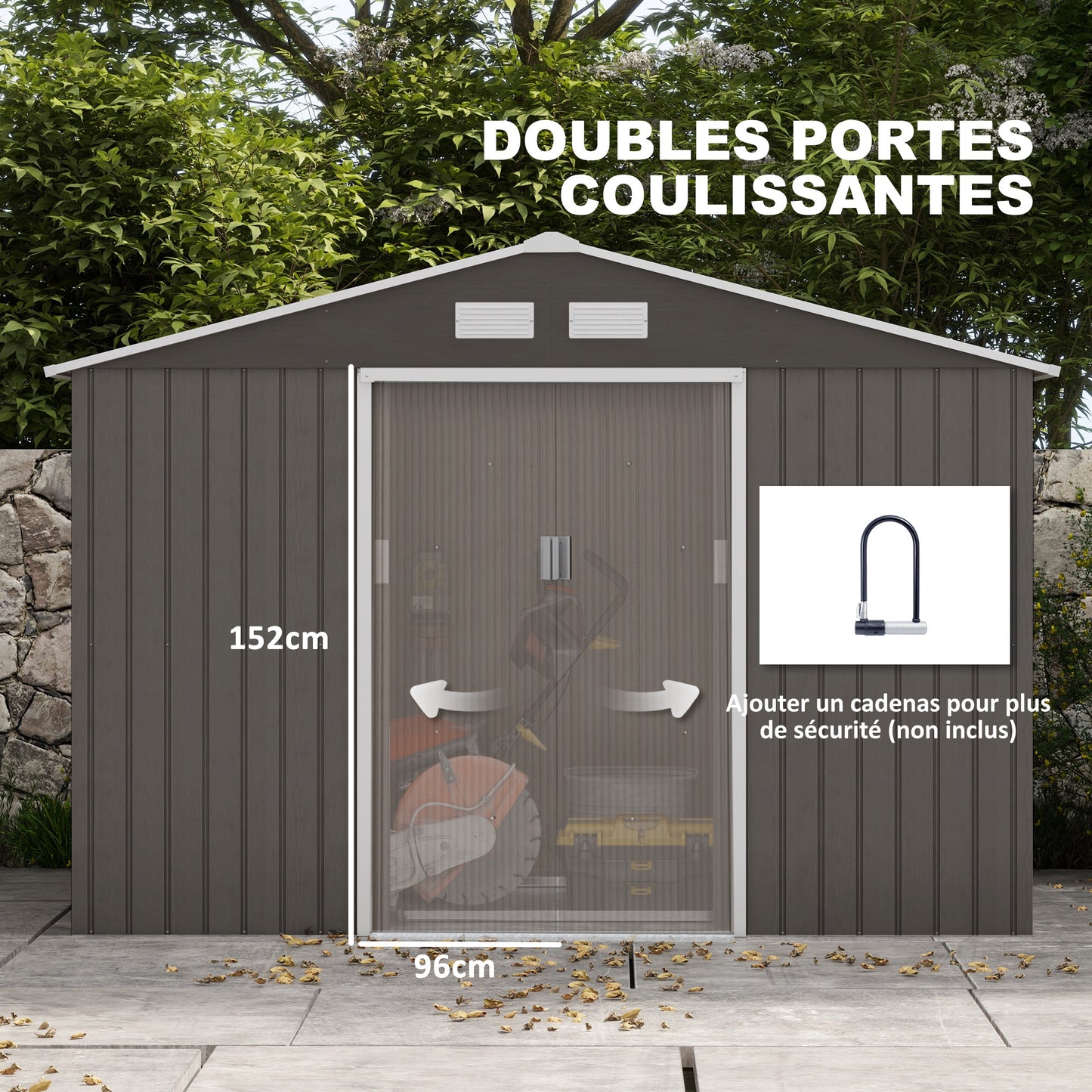 Tuinhuisje – Tuinschuur – Tuinberging – Tuinopslag – Metalen Tuinhuis – 4,9 m² – Schuifdeuren & Ventilatie – Stevig Gegalvaniseerd Staal – Grijs