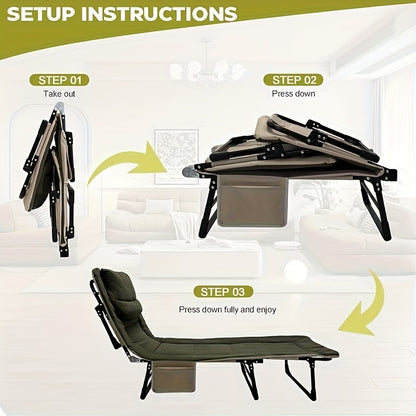 Ligstoel – Tuinstoel – Strandstoel – Zonnebed – Chaise Longue – 6 Verstelbare Standen – Belastbaar Tot 180 kg – Inklapbaar – Groen – 190x68 cm
