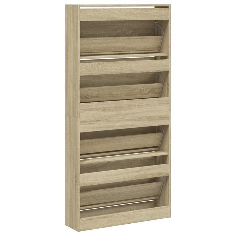 Schoenenkast – Schoenenopberger – Schoenenrek – Halmeubel – Opbergkast – Modern – 4 Kleppen – Ruimtebesparend Design – Sonoma Eikenhout