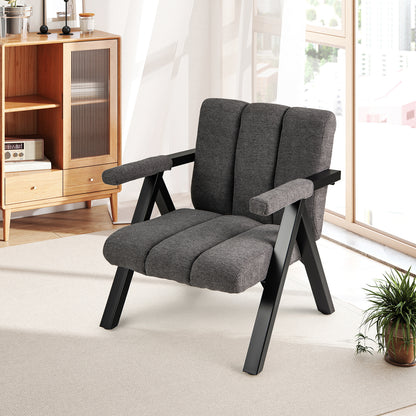 Oversized Fauteuil – Accent Stoel – Leunstoel – Relaxstoel – Armstoel – Mid-century Modern – Comfortabele Zitting – Stevig Metalen Frame – Grijs Zwart
