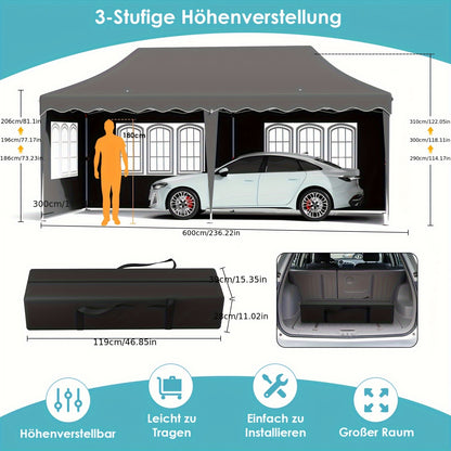 Inklapbare Partytent – Tuinpaviljoen – Evenemententent – Overkapping – Waterdicht Doek – UV-Bescherming – Verstelbare Hoogte