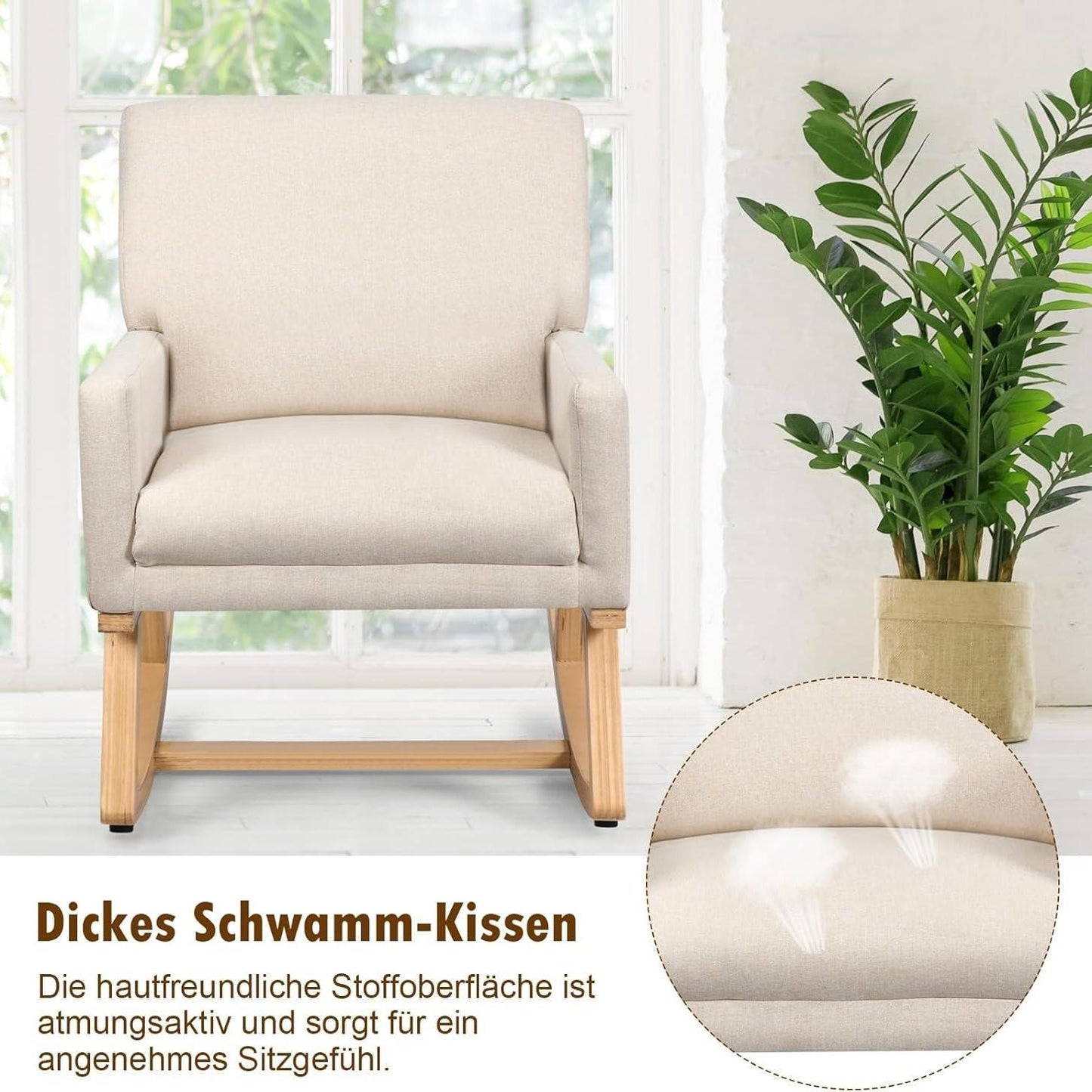 Schommelstoel – Relaxstoel – Schommelstoel Bekleed – Houten Schommelstoel – Wiegstoel – Massief Hout – Ergonomisch Ontwerp – Comfortabele Zitting