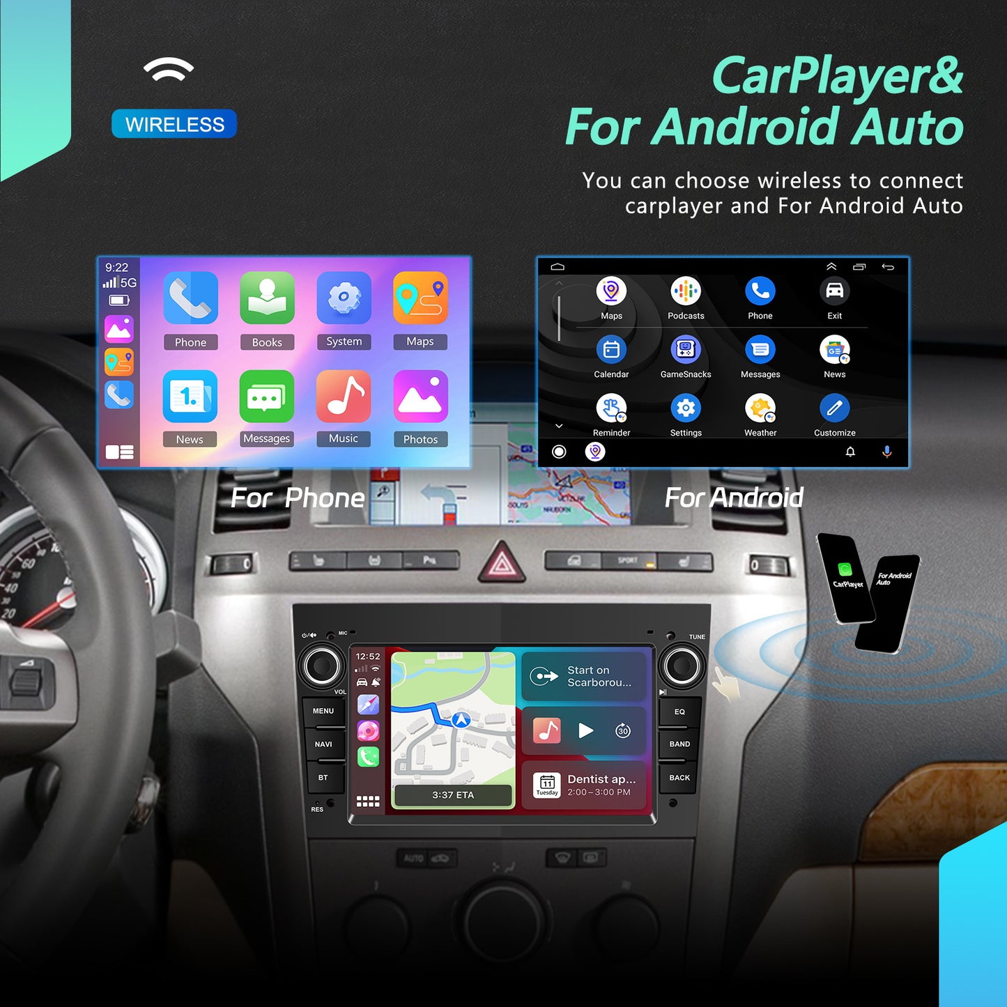 Android Autoradio – Multimedia Speler – Navigatiesysteem – Double Din Radio – Carplay Headunit – 10,1 Inch Touchscreen – Android 15.0 Met Draadloos CarPlay En GPS – Met Microfoon En Achteruitrijcamera