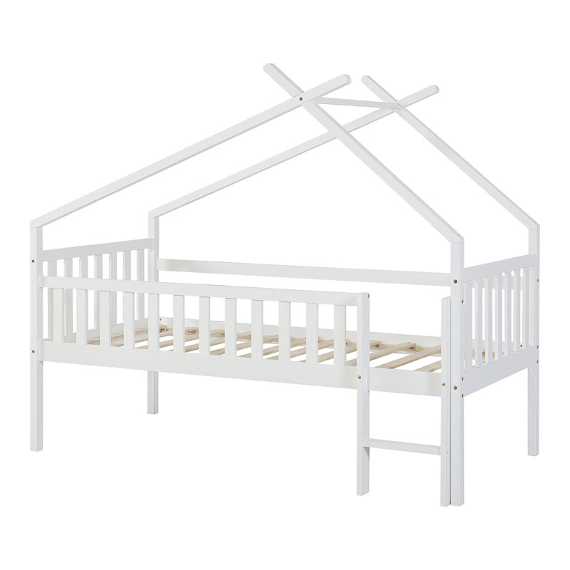 Bedframe – Kinderbed – Hoogslaper – Peuterbed – Jeugdbed – Massief Dennenhout – Valbeveiliging – 90x200 cm