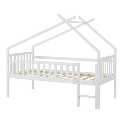 Bedframe – Kinderbed – Hoogslaper – Peuterbed – Jeugdbed – Massief Dennenhout – Valbeveiliging – 90x200 cm