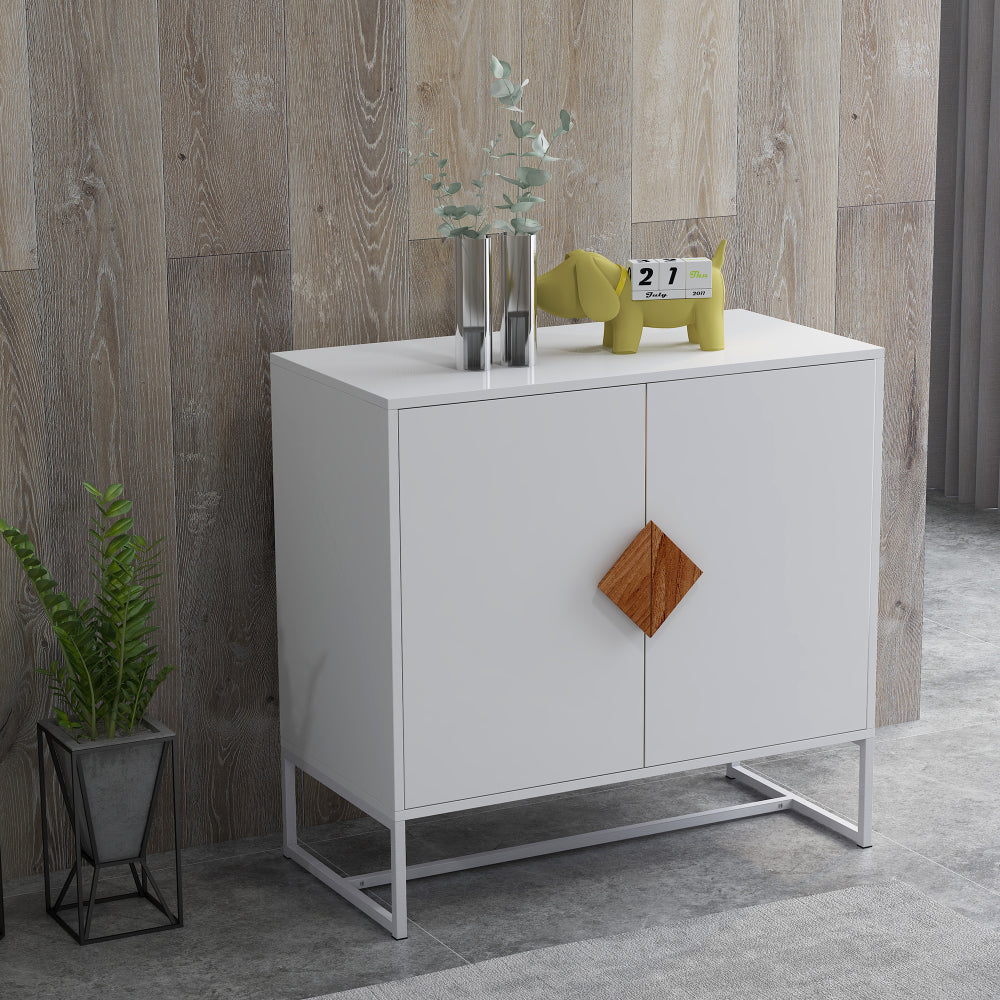 Dressoir – Sideboard – Kast – Opbergkast – Buffetkast – Modern Wit Dressoir – Dubbele Deuren – Stevig MDF Met Metalen Frame