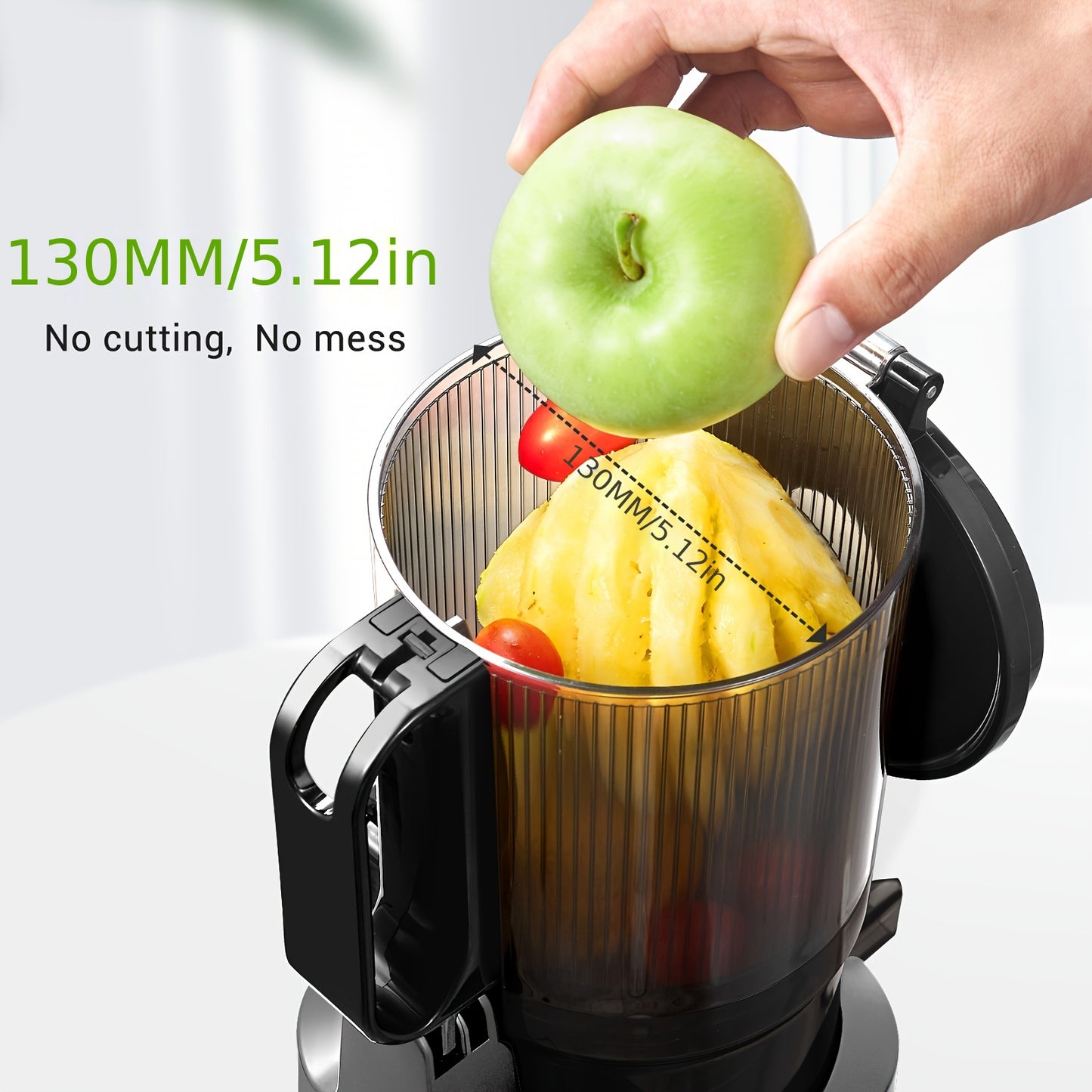 Slowjuicer – Sapcentrifuge – Juicer – Sapextractor – Slowmixer – Extra Brede 135mm Opening – Driedubbel Filtratiesysteem – 2L Grote Capaciteit – 250W Krachtige Motor – Silvery Variant