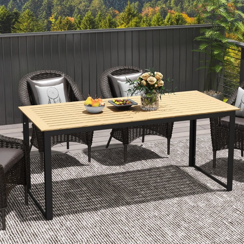 Outsunny Garden Table Metal 175x78cm Weatherproof Balcony Table Wood Look Slat Design Buffet Table Camping Table for 6 People Patio Table Outdoor Dining Table for Garden Terrace Balcony Black, Small Picnic Table, Portable Tab
