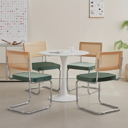 Eetkamerstoelen – Dining Stoelen – Keukenstoelen – Stoelenset – Fluwelen Stoelen – Groen – Rattan Rugleuning – Ergonomisch Design