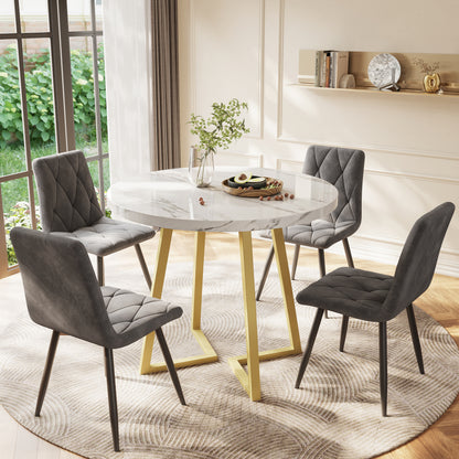 Eettafel – Keukentafel – Dinertafel – Tafel – Ronde Tafel – Marmerlook Blad – Stevig Metalen Onderstel