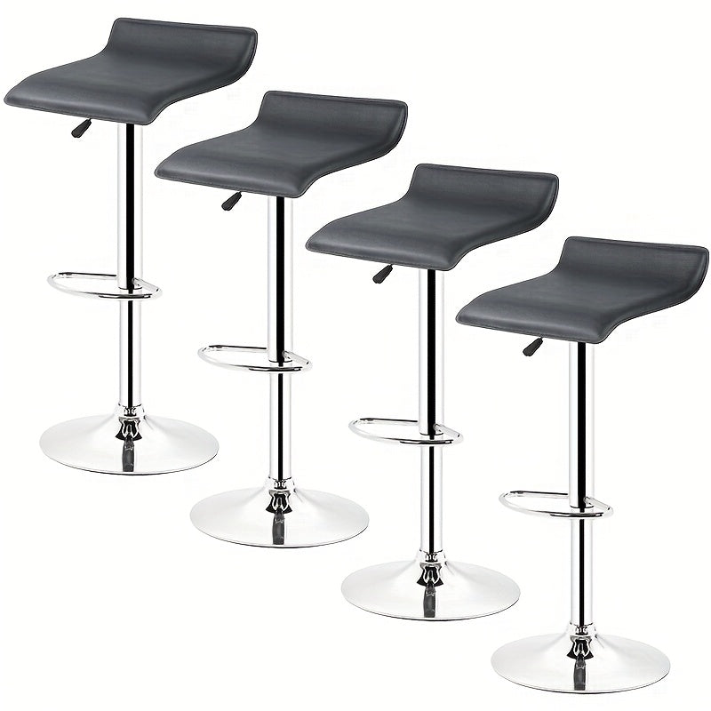 4pcs Black Commercial Bar Stools | Heavy-Duty Vegan Faux Leather Seating for Restaurants & Cafes, Adjustable Height Counter Stools (Easy-Clean & Bistro Style)