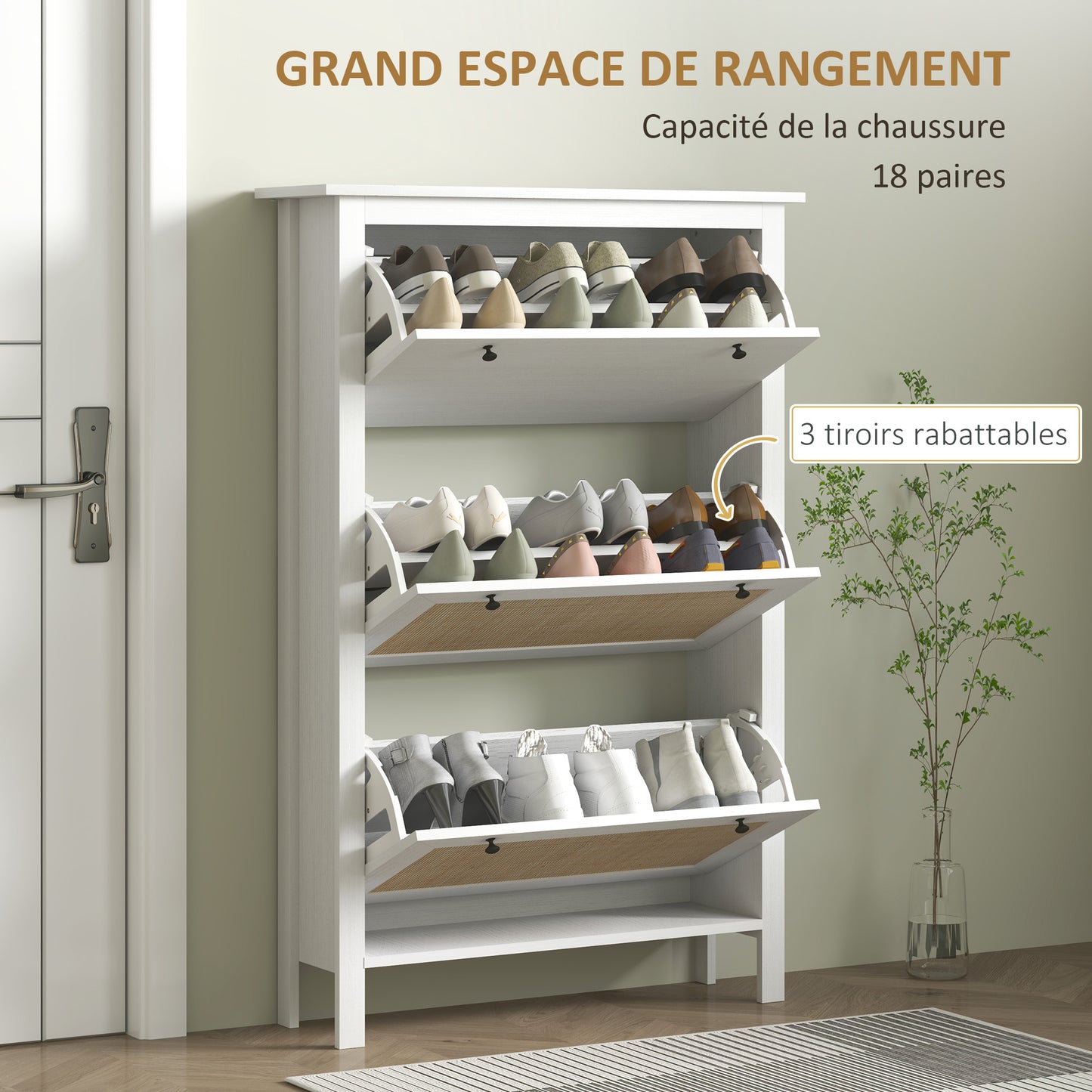 Schoenenkast – Schoenenopberger – Schoenenrek – Schoenenkastje – Schoenmeubel – Compact Ontwerp – Rattan Look Front