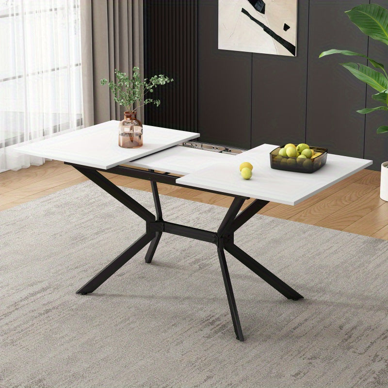 Uitbreekbare Eettafel – Uitschuifbare Tafel – Verlengtafel – Flexibele Eettafel – Compacte Tafel – Wit Tafelblad Zwarte Poten – 120-160 cm Uitbreiding – Duurzaam MDF Metalen Onderstel