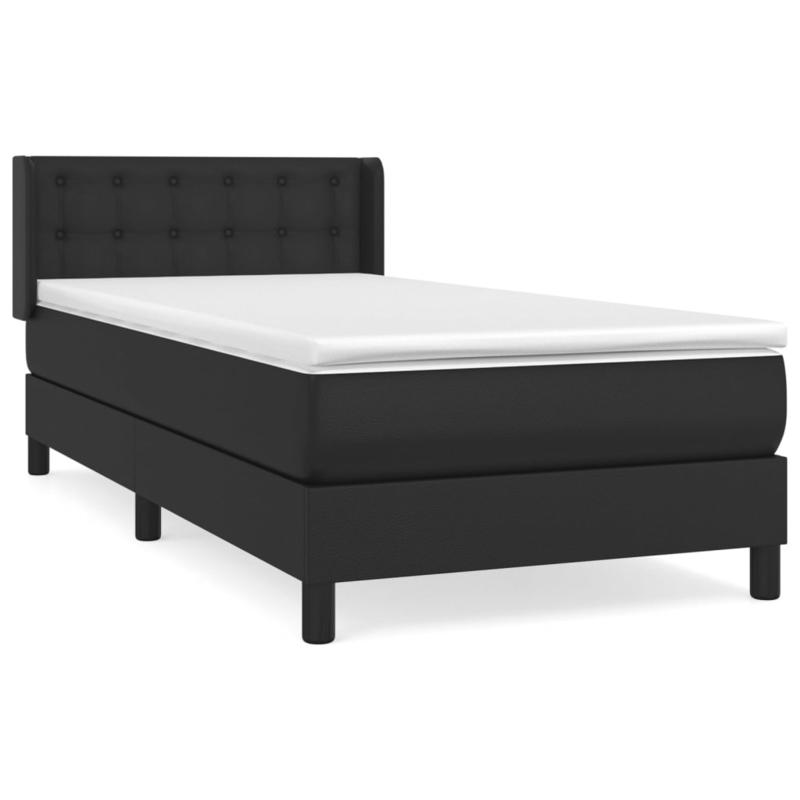Boxspring Bed – Slaapsysteem – Bedframe – Slaapbank – Eenpersoonsbed – Zwart Kunstleer – Matras 90x190 cm – Metalen Frame & Eenvoudige Montage