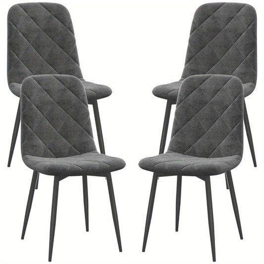 Eetkamerstoel – Keukenstoel – Stoel – Kuipstoel – Set van 4 – Gestoffeerd met fluwelen stof – Met metalen poten – Ergonomische rugleuning – Modern grijs design