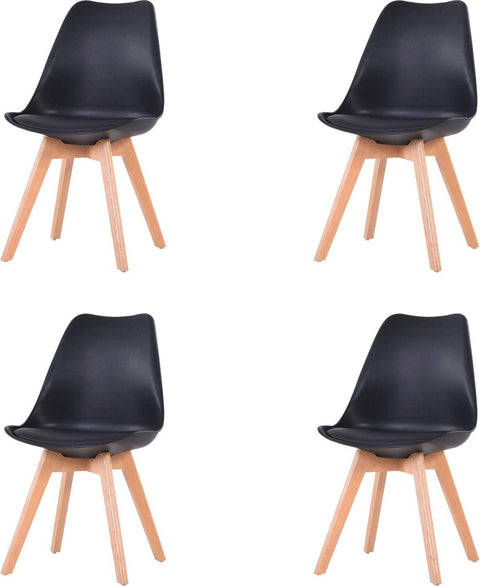 Eetkamer stoelen - Set van 4 - Met Zitvulling Kuipstoel - Tulpen Plastic - Eetkamerstoel - Zwart
