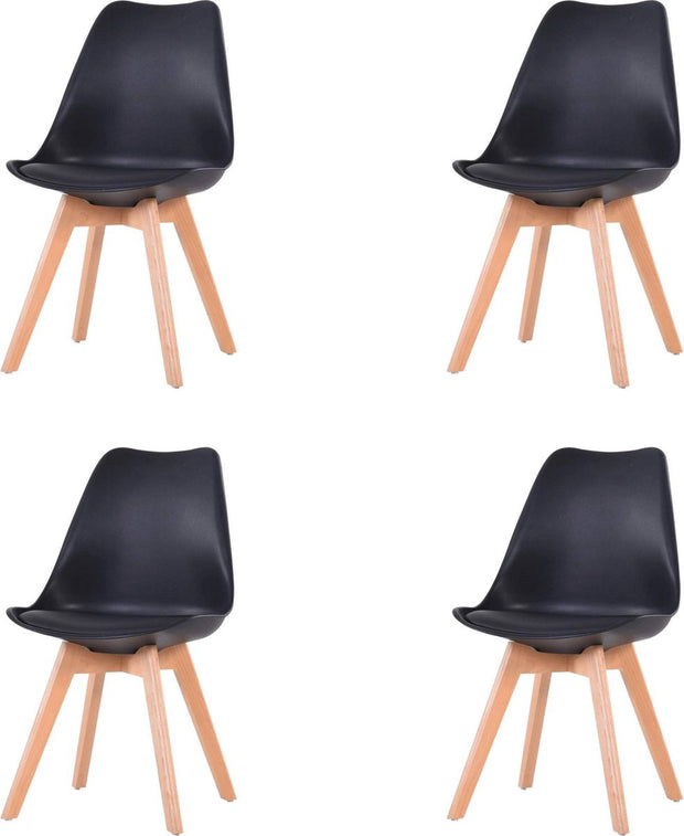 Eetkamer stoelen - Set van 4 - Met Zitvulling Kuipstoel - Tulpen Plastic - Eetkamerstoel - Zwart