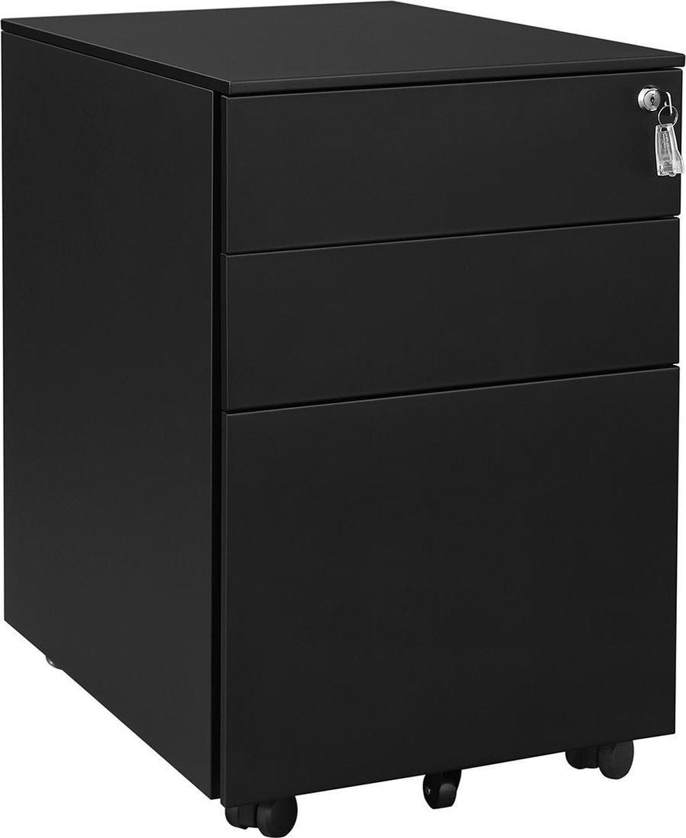 Ladeblok - Afsluitbare Lade - Metaal - 3 Lades - 39x52x60cm - Zwart