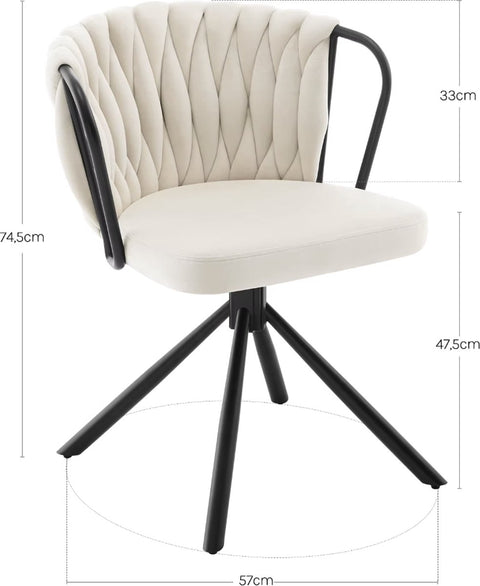 Eetkamerstoel - Set van 2 stoelen - Fluweel eetkamer stoel - Eettafel stoel - Fauteuil - Stoel - Velvet - Armleuning - Draaibaar - Zwarte Poot - Wit